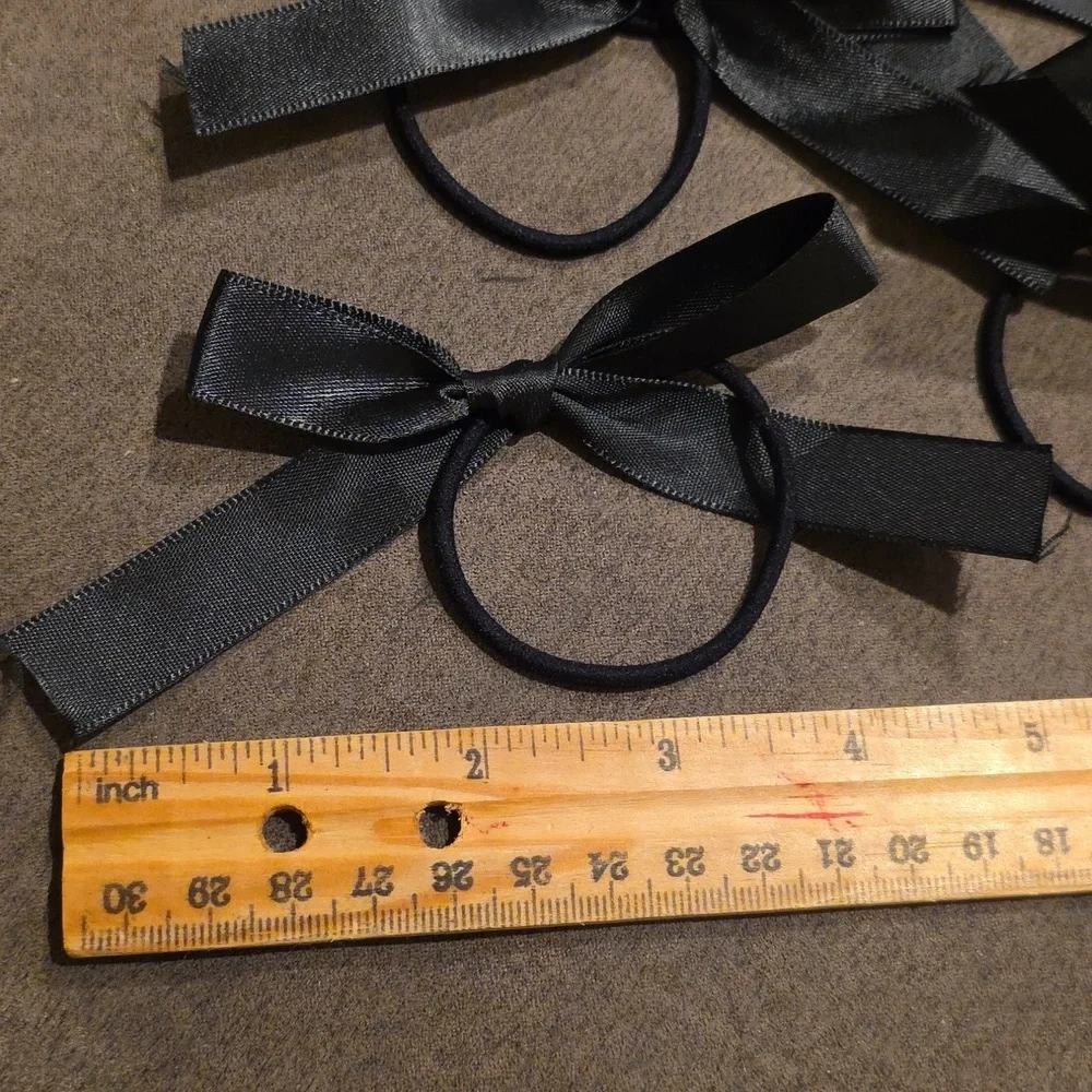 New Elegant Black Satin Hair Ponytail Bow 5 Piece Set Holiday New Years